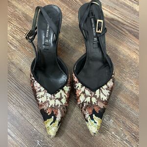 Bruno Magli Slingback Bedazzled Sequin Heels Made in Italy Size 35 1/2 Party